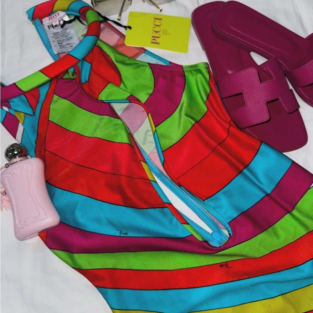 Emilio Pucci Red Green Halter Sundress Resort Wear